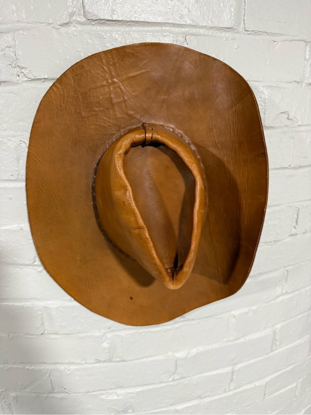 Vintage Men's Leather Western Hat in Tan - Classic Ranch Style